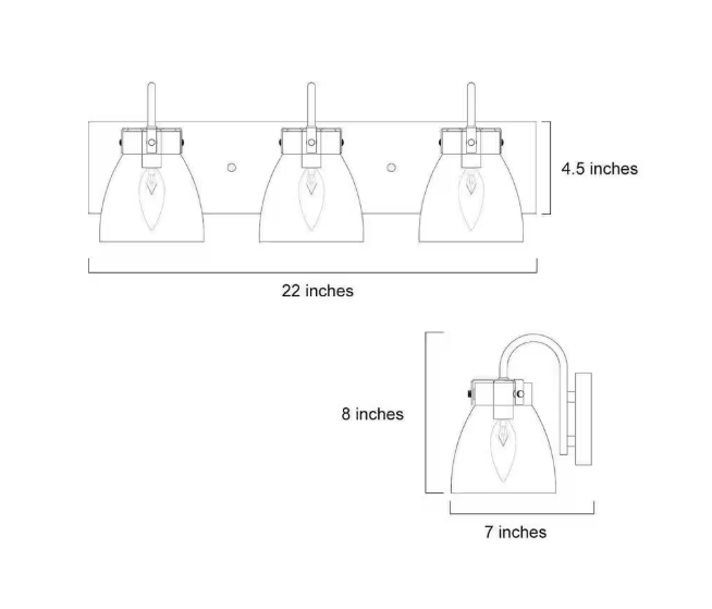 LNC Modern 22 in. 3-Light Gold Bathroom Vanity Light with Bell Clear Glass Shades Powder Room Wall Light for Mirror