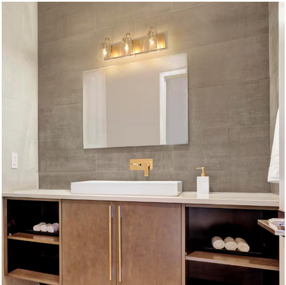 LNC Modern 22 in. 3-Light Gold Bathroom Vanity Light with Bell Clear Glass Shades Powder Room Wall Light for Mirror