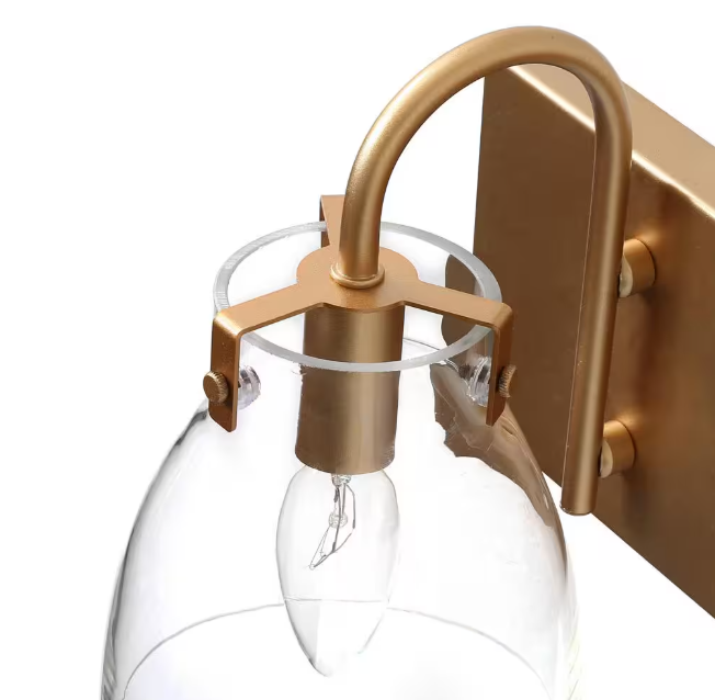 LNC Modern 22 in. 3-Light Gold Bathroom Vanity Light with Bell Clear Glass Shades Powder Room Wall Light for Mirror