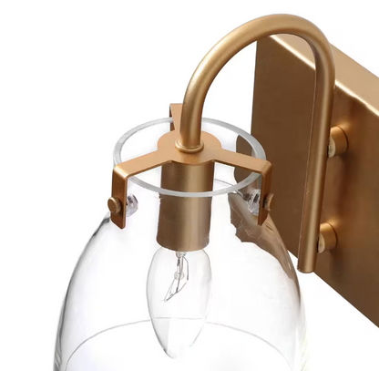 LNC Modern 22 in. 3-Light Gold Bathroom Vanity Light with Bell Clear Glass Shades Powder Room Wall Light for Mirror