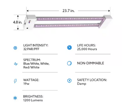Feit Electric 24 in. 19-Watt White LED 3 Adjustable Spectrum Linkable Plant Grow Light Fixture White Adjustable Light