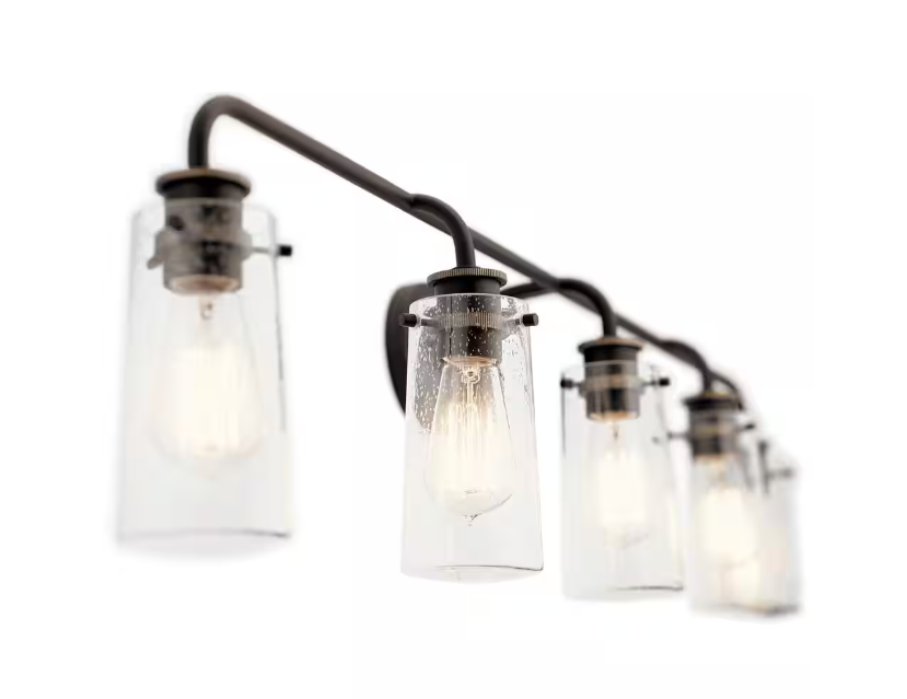 KICHLER Braelyn 44 in. 5-Light Olde Bronze Vintage Bathroom Vanity Light with Clear Seedy Glass