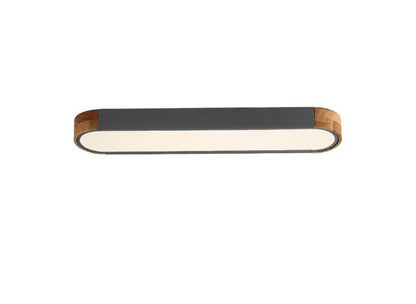 HUOKU Lumin 38 in. 1-Light Gray Integrated LED Flush Mount Minimalist Long Oval Wood Ceiling Light Warm Light 3000K