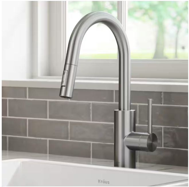 KRAUS Oletto Pull-Down Single Handle Kitchen Faucet in Spot Free Stainless Steel