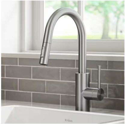 KRAUS Oletto Pull-Down Single Handle Kitchen Faucet in Spot Free Stainless Steel