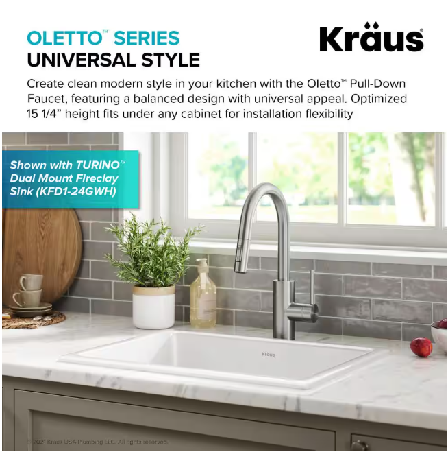 KRAUS Oletto Pull-Down Single Handle Kitchen Faucet in Spot Free Stainless Steel