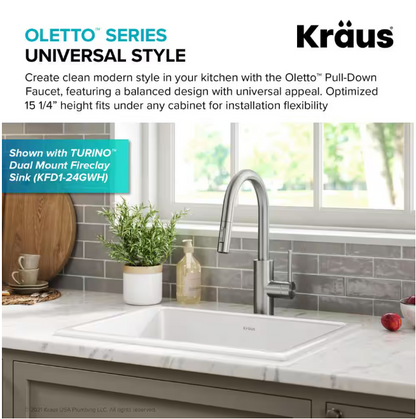 KRAUS Oletto Pull-Down Single Handle Kitchen Faucet in Spot Free Stainless Steel