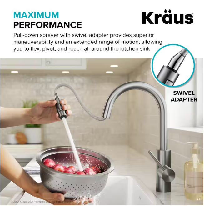 KRAUS Oletto Pull-Down Single Handle Kitchen Faucet in Spot Free Stainless Steel