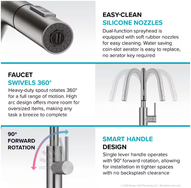 KRAUS Oletto Pull-Down Single Handle Kitchen Faucet in Spot Free Stainless Steel