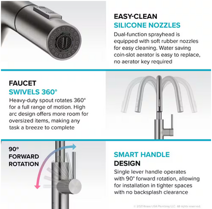 KRAUS Oletto Pull-Down Single Handle Kitchen Faucet in Spot Free Stainless Steel