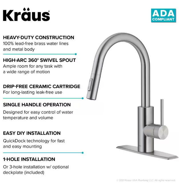 KRAUS Oletto Pull-Down Single Handle Kitchen Faucet in Spot Free Stainless Steel