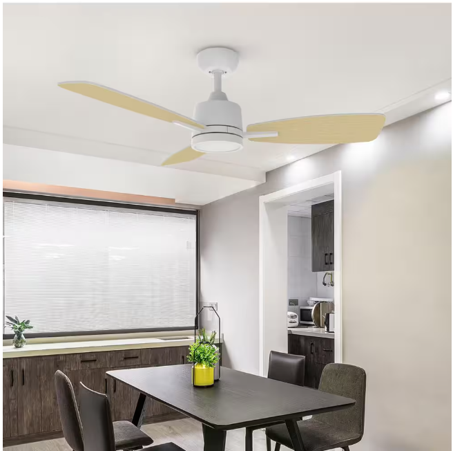 QRMOK S3 Series 42 in. LED Light White & Ceiling Fan with Remote, Reversible Quiet DC Motor for Bedroom Dining Living Room