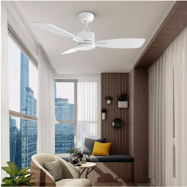 QRMOK S3 Series 42 in. LED Light White & Ceiling Fan with Remote, Reversible Quiet DC Motor for Bedroom Dining Living Room