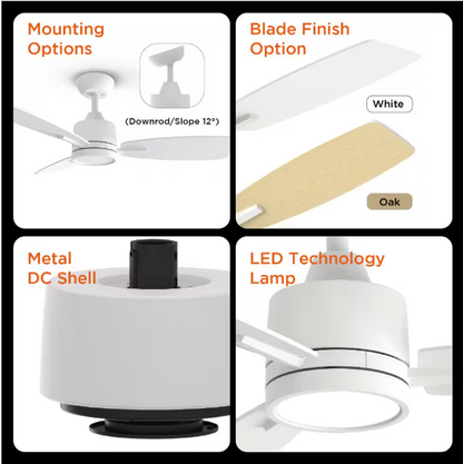 QRMOK S3 Series 42 in. LED Light White & Ceiling Fan with Remote, Reversible Quiet DC Motor for Bedroom Dining Living Room