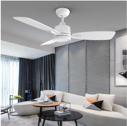 QRMOK S3 Series 42 in. LED Light White & Ceiling Fan with Remote, Reversible Quiet DC Motor for Bedroom Dining Living Room