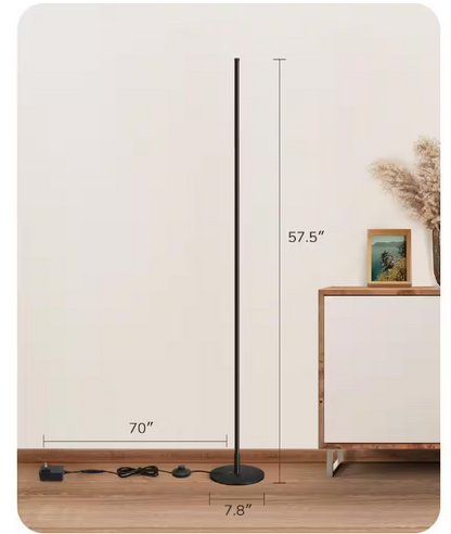 EDISHINE 57 in. Black Dimmable LED Floor Lamp with 3000K Warm White Light