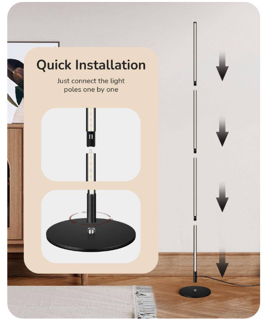 EDISHINE 57 in. Black Dimmable LED Floor Lamp with 3000K Warm White Light