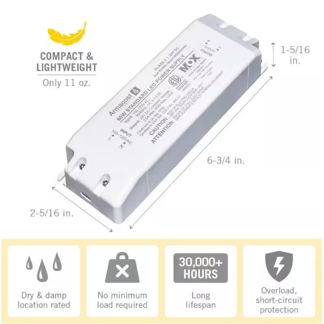Armacost Lighting 60-Watt 24-Volt Constant Voltage Universal Dimming LED Power Supply