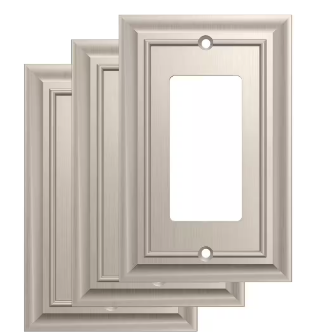 Liberty (3-Pack) Derby 1-Gang Satin Nickel Decorator/Rocker Outlet Metal Wall Plate