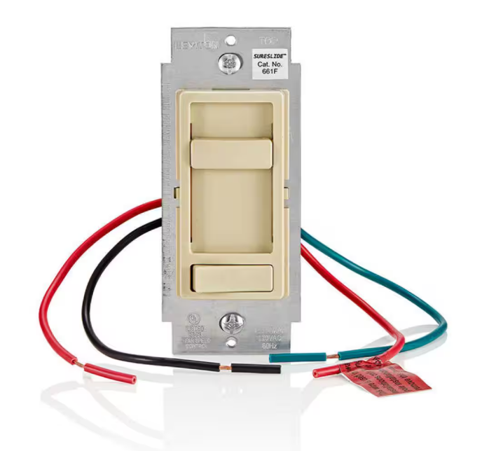 Leviton Sure Slide Ceiling Fan Wall Switch, Quiet 3-Speed Fan Control, 1.5 Amps, Ivory 661F-10I