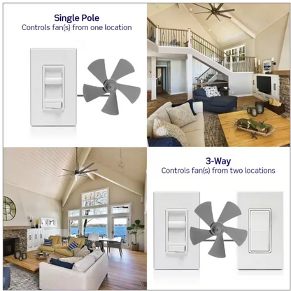 Leviton Sure Slide Ceiling Fan Wall Switch, Quiet 3-Speed Fan Control, 1.5 Amps, Ivory 661F-10I