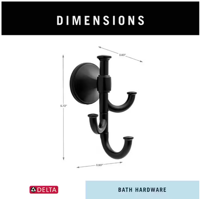 Delta Accolade Expandable Multi-Purpose Towel Hook Bath Hardware Accessory in Matte Black