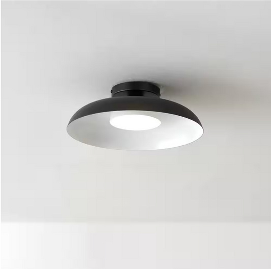 Globe Electric 12.5 in. 21-Watt Modern Matte Black Integrated LED Flush Mount Ceiling Light with Black Metal Shade