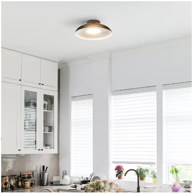 Globe Electric 12.5 in. 21-Watt Modern Matte Black Integrated LED Flush Mount Ceiling Light with Black Metal Shade