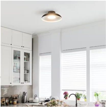 Globe Electric 12.5 in. 21-Watt Modern Matte Black Integrated LED Flush Mount Ceiling Light with Black Metal Shade
