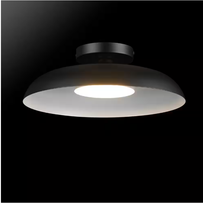 Globe Electric 12.5 in. 21-Watt Modern Matte Black Integrated LED Flush Mount Ceiling Light with Black Metal Shade