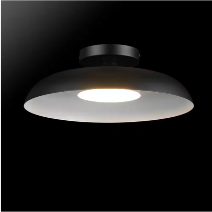 Globe Electric 12.5 in. 21-Watt Modern Matte Black Integrated LED Flush Mount Ceiling Light with Black Metal Shade