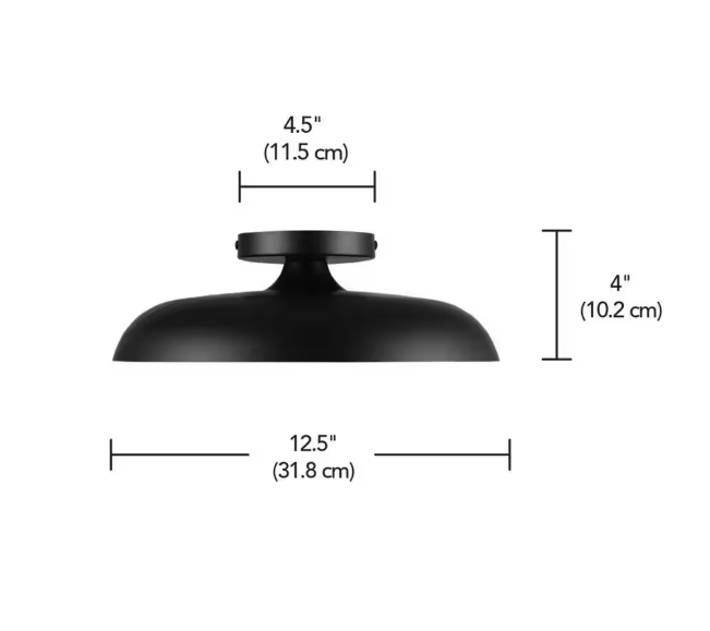 Globe Electric 12.5 in. 21-Watt Modern Matte Black Integrated LED Flush Mount Ceiling Light with Black Metal Shade