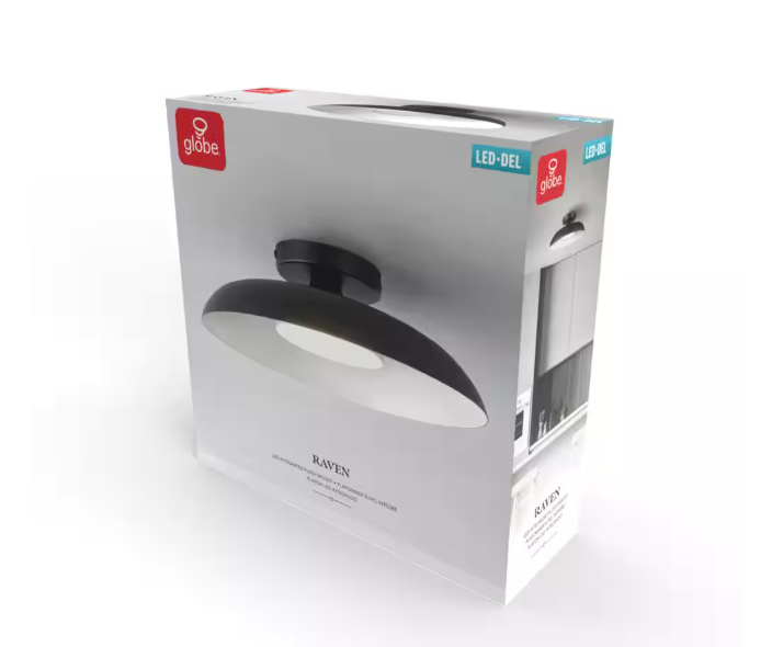 Globe Electric 12.5 in. 21-Watt Modern Matte Black Integrated LED Flush Mount Ceiling Light with Black Metal Shade