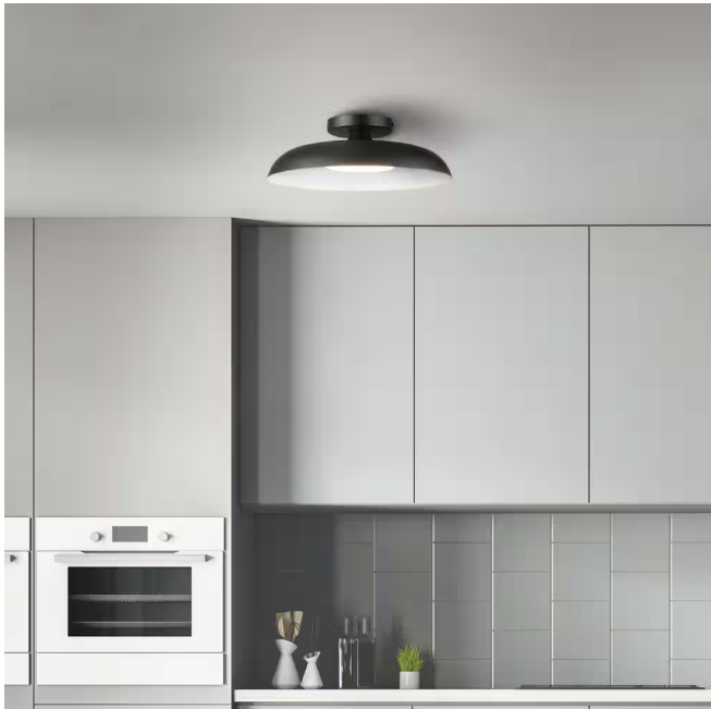 Globe Electric 12.5 in. 21-Watt Modern Matte Black Integrated LED Flush Mount Ceiling Light with Black Metal Shade