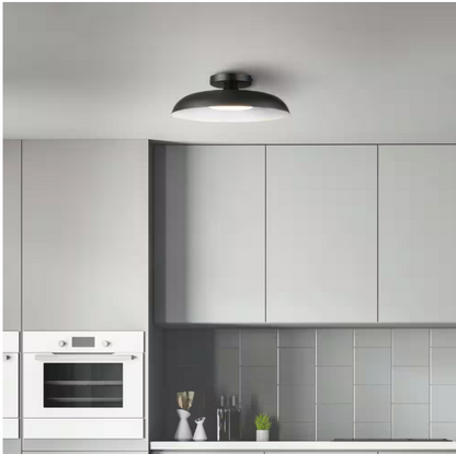 Globe Electric 12.5 in. 21-Watt Modern Matte Black Integrated LED Flush Mount Ceiling Light with Black Metal Shade
