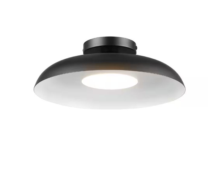 Globe Electric 12.5 in. 21-Watt Modern Matte Black Integrated LED Flush Mount Ceiling Light with Black Metal Shade