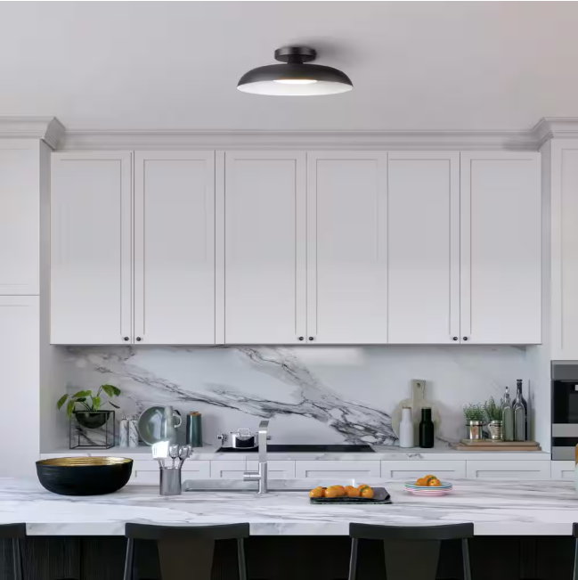 Globe Electric 12.5 in. 21-Watt Modern Matte Black Integrated LED Flush Mount Ceiling Light with Black Metal Shade