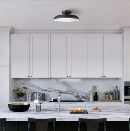 Globe Electric 12.5 in. 21-Watt Modern Matte Black Integrated LED Flush Mount Ceiling Light with Black Metal Shade