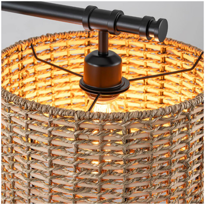 Rennnsan Terry 3-Light Black Farmhouse Linear Island Chandelier Light with Rattan Shades