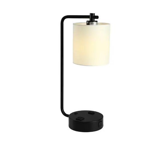 Cedar Hill 19 in. 2 USB Table Lamp with 2 outlets , White Fabric Shade