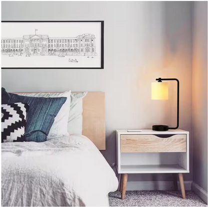 Cedar Hill 19 in. 2 USB Table Lamp with 2 outlets , White Fabric Shade