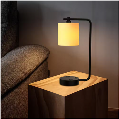 Cedar Hill 19 in. 2 USB Table Lamp with 2 outlets , White Fabric Shade