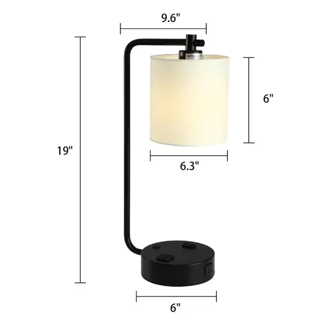 Cedar Hill 19 in. 2 USB Table Lamp with 2 outlets , White Fabric Shade