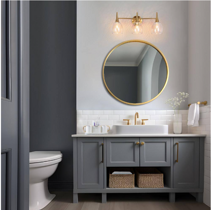 LNC Cymerlarity Modern Plating Brass Vanity Light 21.5 in. Bathroom Powder Room Wall Light with Textured Glass Shades