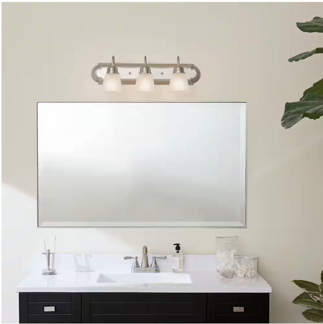 KICHLER Independence 24 in. 3-Light Brushed Nickel Traditional Bathroom Vanity Light with Frosted Glass Shade