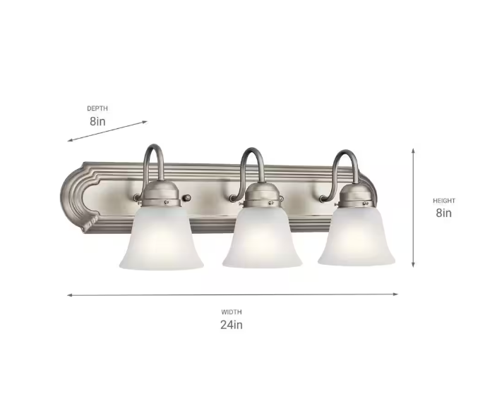 KICHLER Independence 24 in. 3-Light Brushed Nickel Traditional Bathroom Vanity Light with Frosted Glass Shade