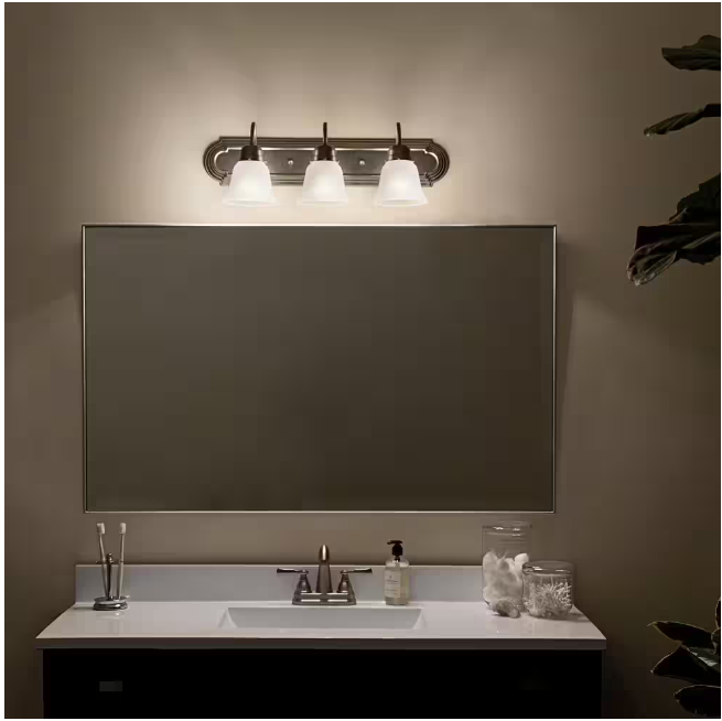 KICHLER Independence 24 in. 3-Light Brushed Nickel Traditional Bathroom Vanity Light with Frosted Glass Shade