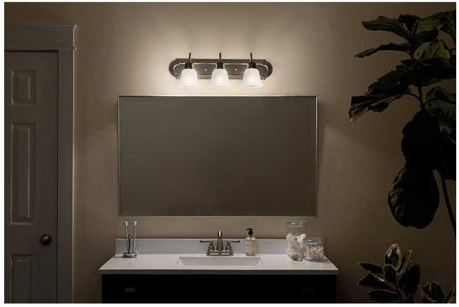 KICHLER Independence 24 in. 3-Light Brushed Nickel Traditional Bathroom Vanity Light with Frosted Glass Shade