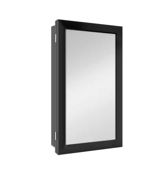 Glacier Bay 15-1/4 in. W x 26 in. H Rectangular Framed Recessed or Surface-Mount Bathroom Medicine Cabinet with Mirror, Black
