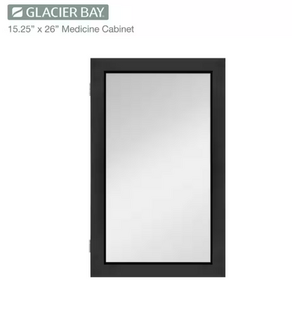 Glacier Bay 15-1/4 in. W x 26 in. H Rectangular Framed Recessed or Surface-Mount Bathroom Medicine Cabinet with Mirror, Black
